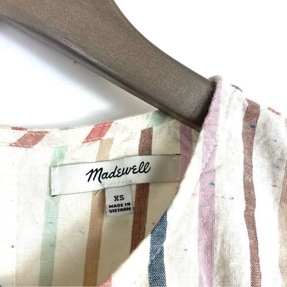 Madewell Women's Rainbow Stripe Short Sleeve Button-Back Tie Tee Top xs - Picture 11 of 16